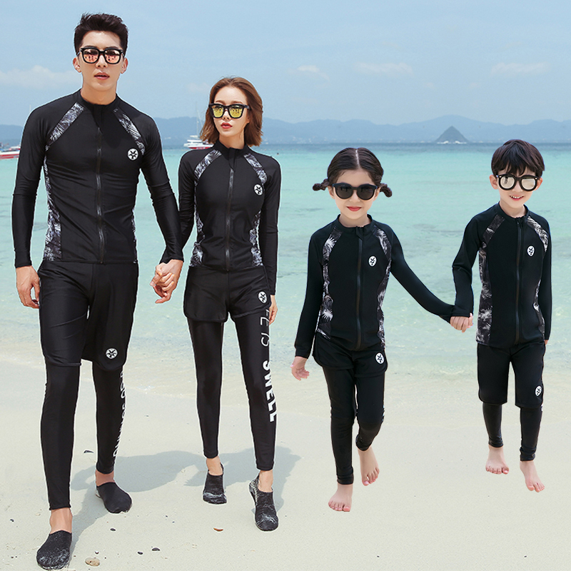 Korean couple parent-child jellyfish diving suit woman long sleeve sunscreen Two-style male sunscreen bathing suit girl's full-body swimsuit