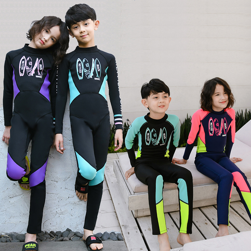 Children's swimsuit eldest child Even body Long sleeves Young students warm diving suit for boys girl swimwear in full body