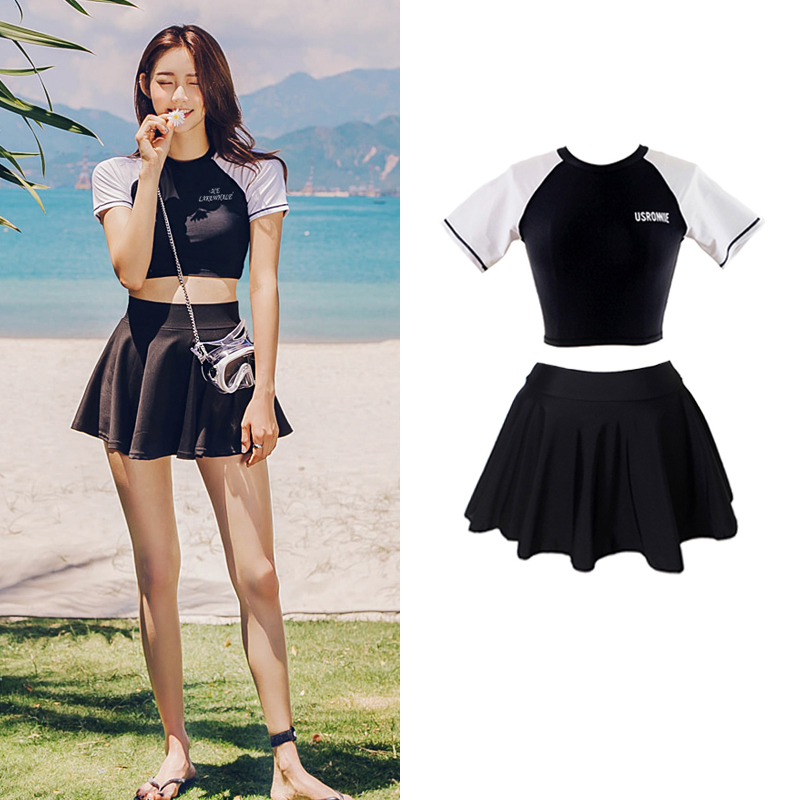 Swimsuit female summer fairy student cute two-piece short-sleeved skirt swimsuit seaside belly cover conservative Korean swimsuit