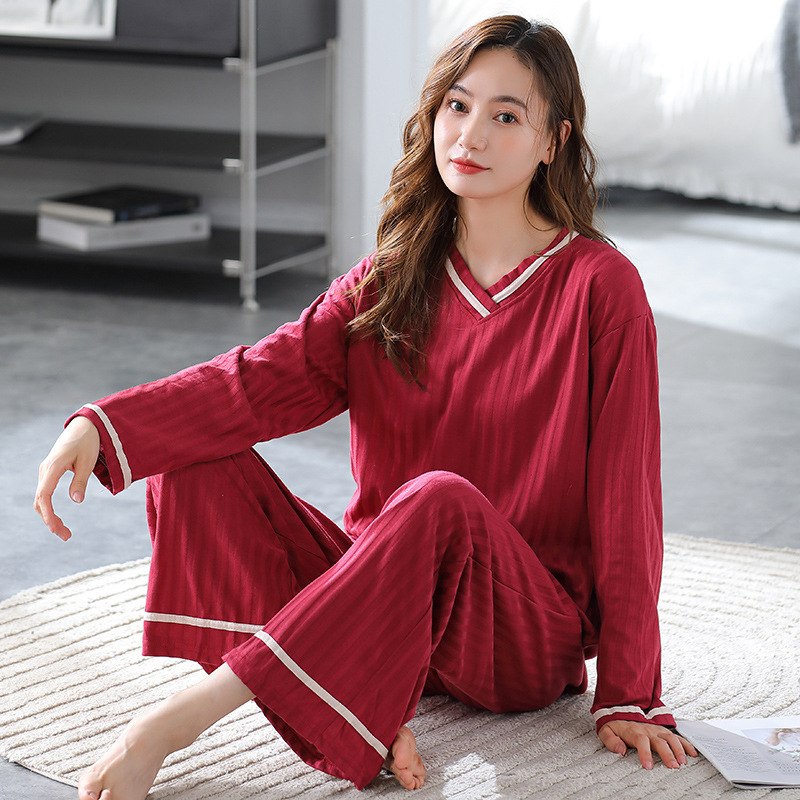 Mengyunian Autumn Knitted Cotton Women's Pullover Pajama Set Ladies Long Sleeve Long Pants Cute Round Neck Homewear