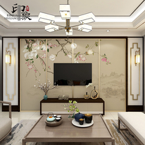  New Chinese wall cloth background wall TV wall paper modern minimalist landscape flower and bird mural living room sofa 3D film and television