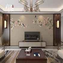  New Chinese style flowers and birds background wall TV wall paper simple living room sofa film and television wall painting elegant bedroom wall cloth