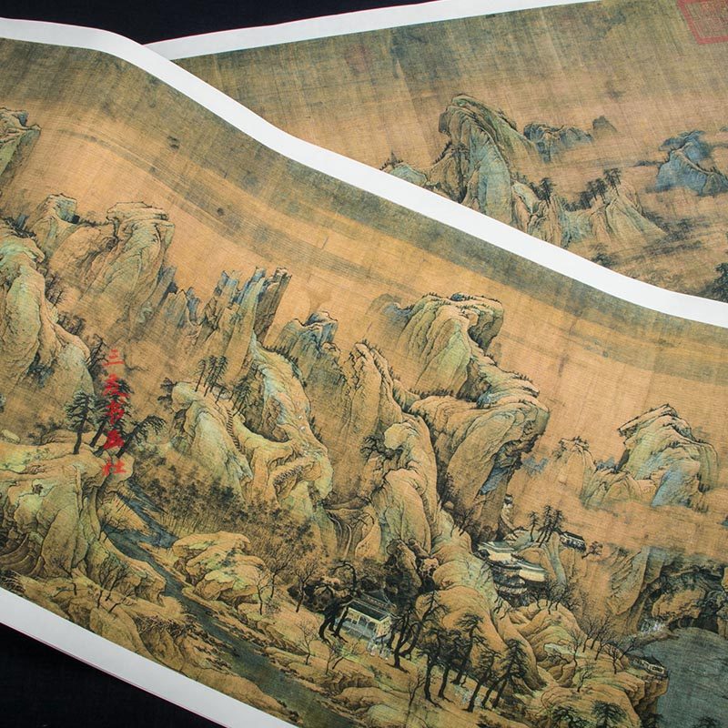 Song Dynasty ancient painting landscape long scroll Zhao Boju Jiangshan autumn color picture Chinese painting authentic reproduction painting core decoration imitation appreciation