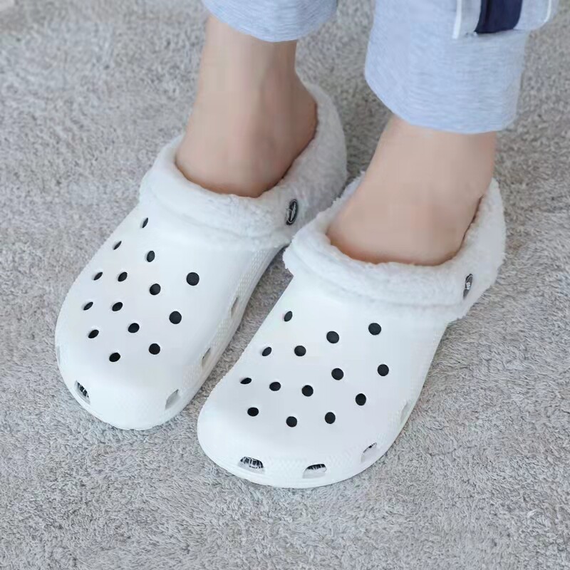 Autumn Winter Warm Plus Suede Dongle Shoes Plus Cotton Slippers Bag heel-in-home Shoes Non-slip Outer Wear Fur Removable