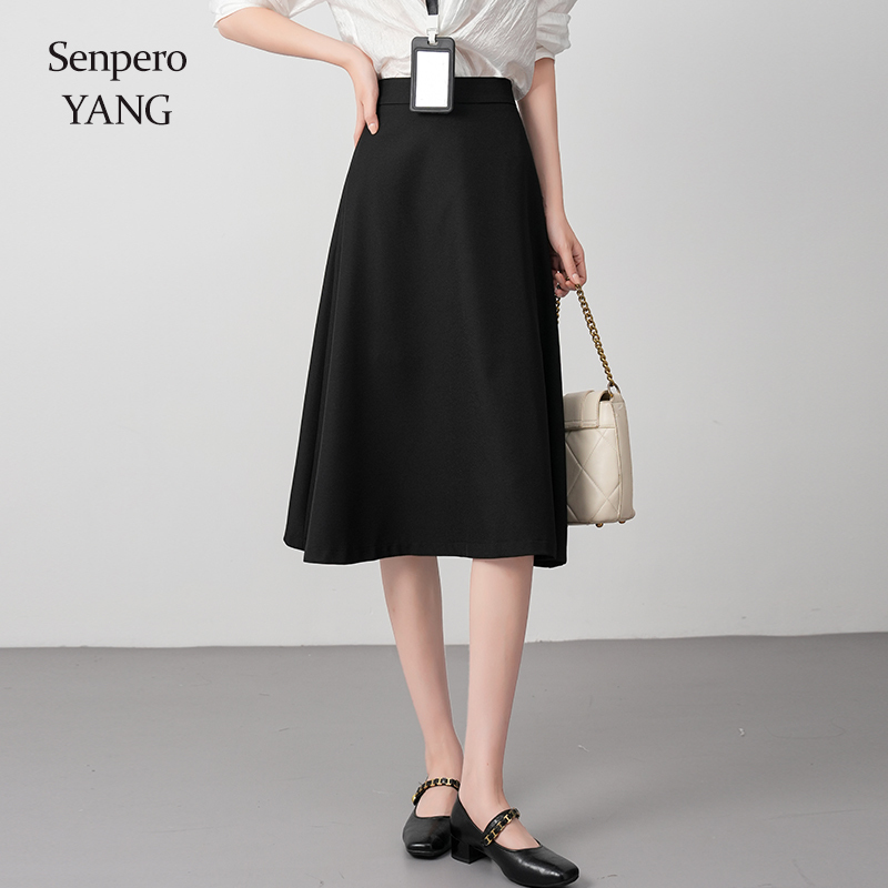 Senperoyang Black A-Line Skirt Women's Formal Professional Work Attire Long Skirt Suit Mid-Length Pants Umbrella Skirt