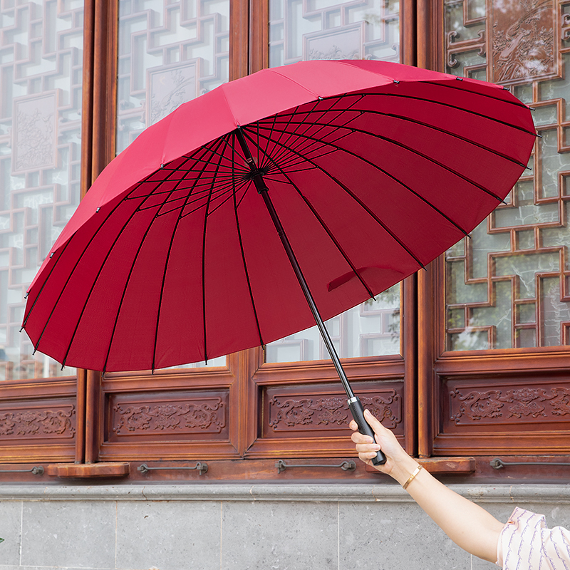 24-Rib Red Wind-Resistant Umbrella, Large Umbrella, Traditional Style, Wind-Resistant, Sunny and Rainy Umbrella, Long Handle Straight Umbrella, Extra Large, Unisex, Double-Person Use