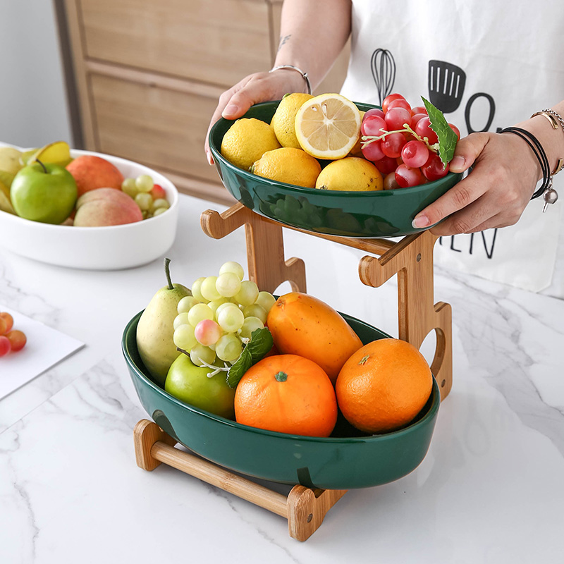 Light and luxurious ceramic fruit tray Creative modern Living room Home minimalist Japanese style Double fruit basket Fruit Basket candy disc Large number
