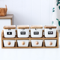 Ceramic seasoning Jar Kitchen seasoning bottle can set double-layer drawer Glass monosodium glutamate salt jar seasoning bottle seasoning bottle seasoning box