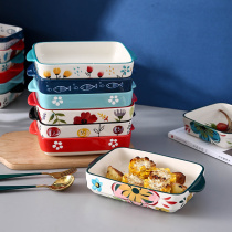 Special baking tray for Japan-style ceramic oven Home Double ear studs Rice Bowls CREATIVE RECTANGULAR DISH CHEESEPAN RED VEGETABLE DISH