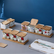 Ceramic seasoning case four-lattice integrated seasoning jar Personality Creative Home Composition Suit Containing Kitchen Salt Sugar Jars