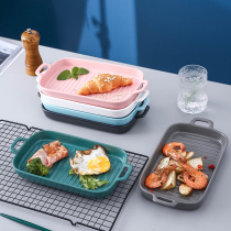 Home rectangular ceramic baking tray Double-ear cheese Toast Oven oven with dishes Nordic Wind Large number baking cutlery
