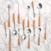 Creative household stainless steel knife and fork Western food tableware wooden handle spoon steak knife fruit fork mixing spoon soup spoon chopsticks