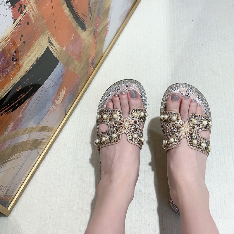2026 Summer New Korean Style Paisley Snowflake Beaded Rhinestone Slippers, Comfortable and Trendy for Vacation Photos 2026 Summer New Korean Style Paisley Snowflake Beaded Rhinestone Slippers, Comfortable and Trendy for Vacation Photos