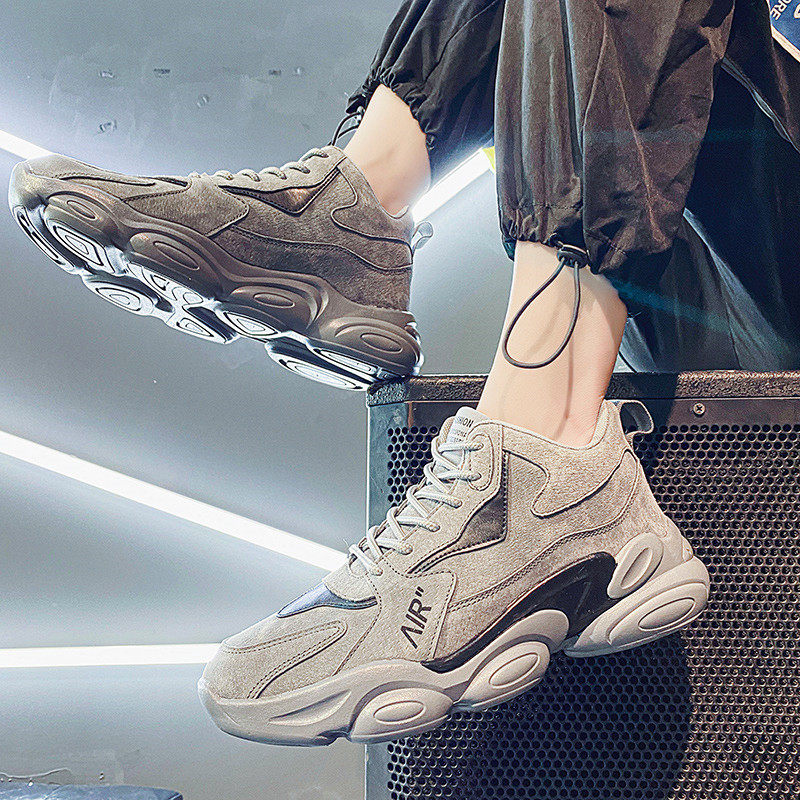 Men's shoes autumn and winter trend 2020 new sports and leisure increase dad student high-top shoes plus velvet warm cotton shoes