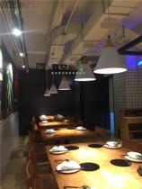 Hot pot table and chairs Induction cooker integrated hot pot table commercial dining table and chair combination retro industrial style small hot pot table