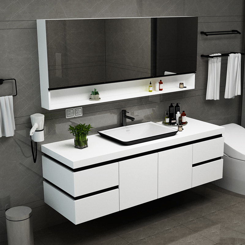 Bathroom set Bathroom cabinet combination Modern simple smart mirror Solid wood Marble Hand washing face wash basin cabinet