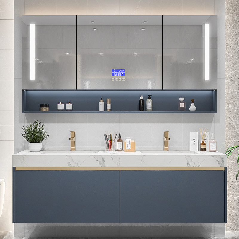 Bathroom cabinet Modern light luxury simple washbasin cabinet combination Powder room washbasin double slot washbasin Marble washbasin