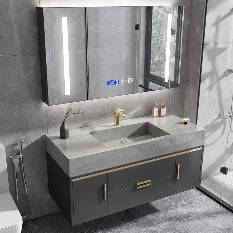 Rock slab integrated basin bathroom cabinet combination modern simple wash basin bathroom cabinet washbasin toilet washstand