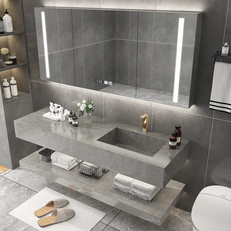 Rock board bathroom cabinet Modern light luxury simple powder room sink washbasin sink one-piece basin cabinet combination