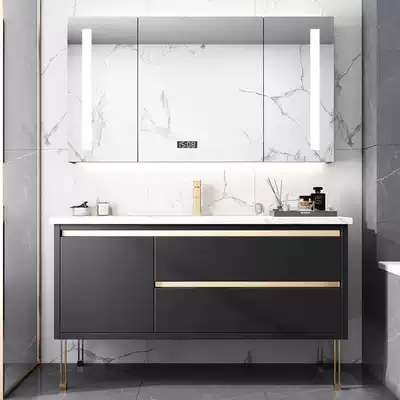 Rock plate integrated basin bathroom cabinet modern light luxury simple small apartment marble sink washbasin cabinet combination