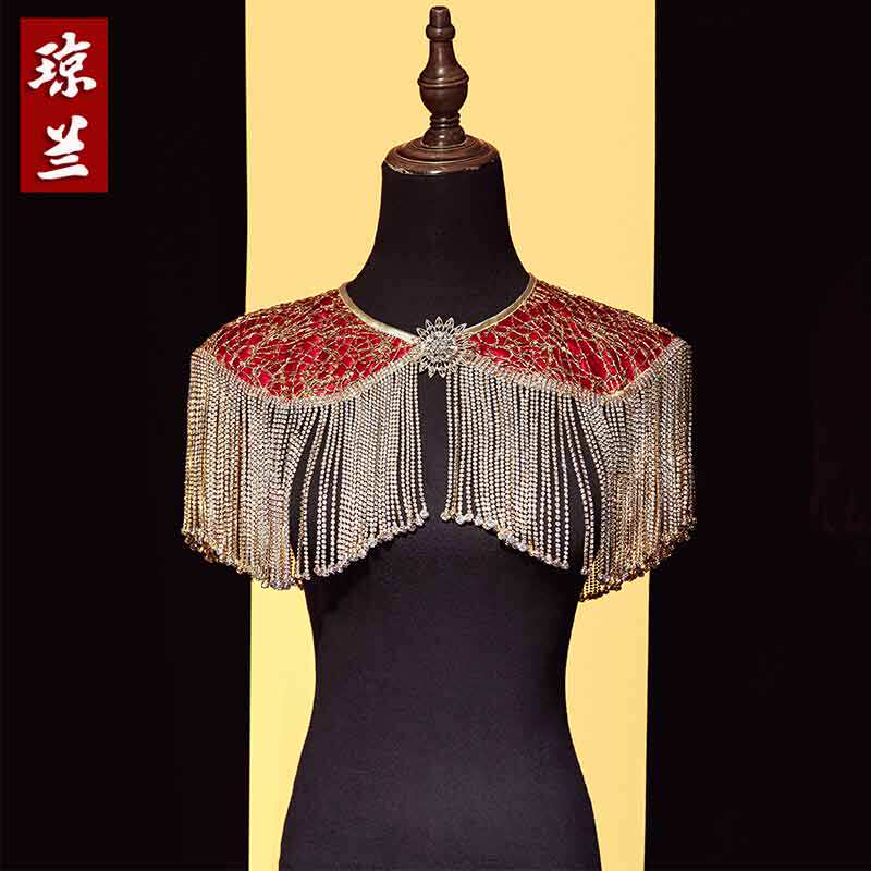 Show And Bridal Bridal Shiny Pendant shawl Stream Suscape Shoulder Bridal Gown Wedding inlaid with an Fengguan Xia Cape Cape
