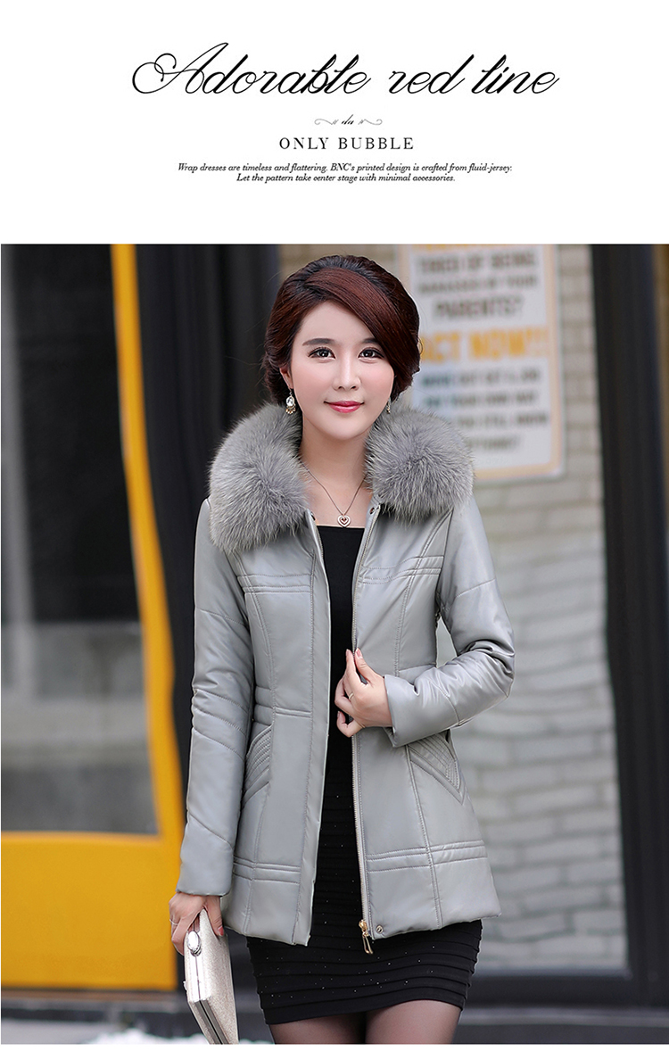 Da nữ mẹ da cỡ lớn cộng với nhung dày trung niên nữ áo khoác cotton ngắn Áo khoác da mùa đông áo khoác da nữ cao cấp