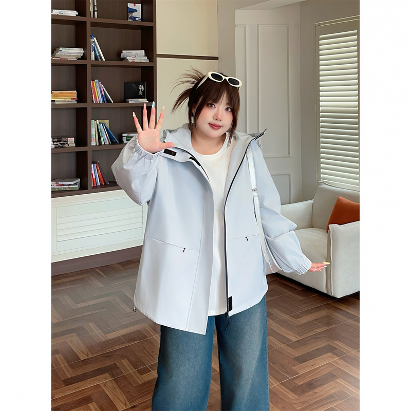 Huaqi Plus Size Women's Korean Style Loose Casual Versatile Hooded Jacket Spring New Fashion Coat 4343C Huaqi Plus Size Women's Korean Style Loose Casual Versatile Hooded Jacket Spring New Fashion Coat 4343C