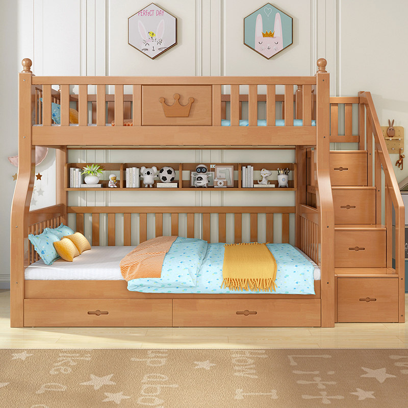 Full-solid wood children up and out of bed double bed adult multifunctional combination of wooden bed two floors high and lower child bed