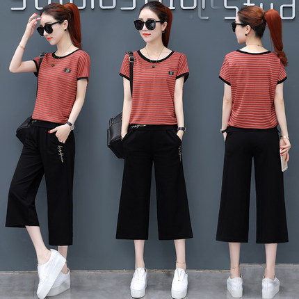 大码女装2018夏新款休闲运动棉麻套装女时尚