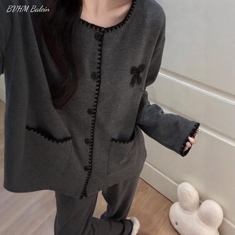 French Pure Cotton Long-Sleeved Pajamas for Women 2026 New Autum High-End Sweet Style Can Be Worn Outside Home Clothes Set