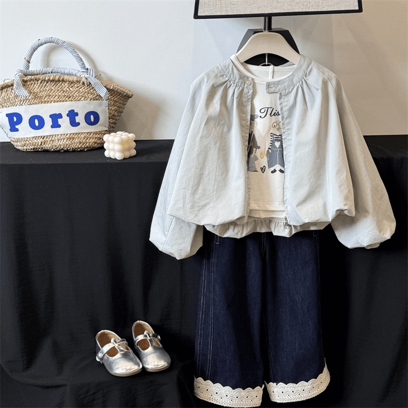 Girls' Bud Jacket for Spring and Autumn 2025, Stylish Children's Spring Clothing, Fashionable Casual Loose Jacket Top