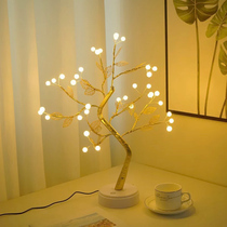 Fire Tree Silver Flower Net Red Table lamp LED Christmas Decorative Bedroom Romantic full Star Girl Heart headboard Little Night Lights