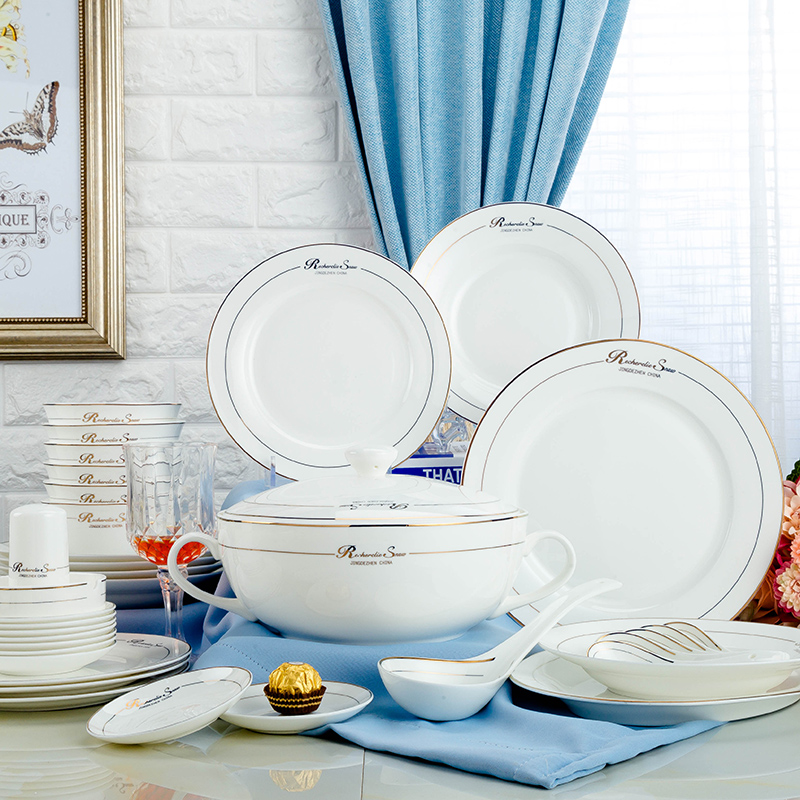 Bone China Porcelain Cutlery Dishes Suit Home European Style Phnom Penh Ceramic Bowl Jingdezhen Minimalist Plate Combined Jo Relocation Gift