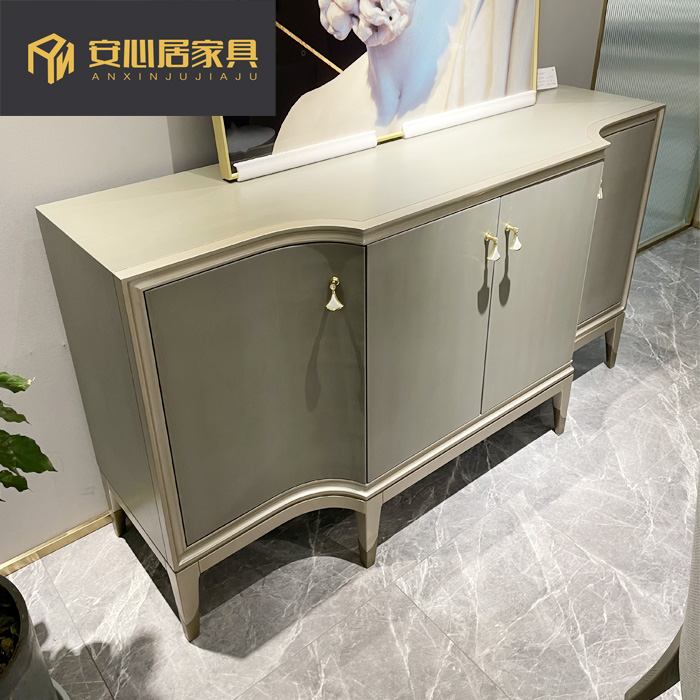 American Light Lavish Solid Wood Wind Shady Wood Leather Champagne Golden-Champagne Cabinet Rear Modern Minimalist Dining Cabinet Living-room Entrance Shoe Cabinet