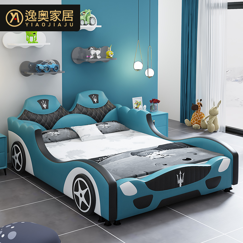 Cloth Art Children's Bed Boy Single Beds 1 5m Solid Wood With Guardrails Cartoon Bed Creativity Free Wash Tech Cloth Car Bed