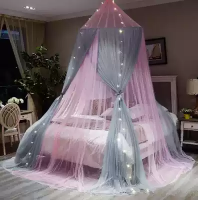 New European-style double-layer round ceiling mosquito net red same girl heart Princess wind three door floor-standing bed mantle