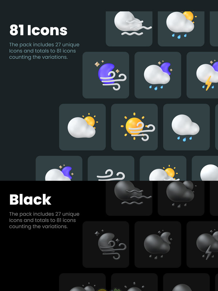 3D立体天气太阳多云月亮雷电下雨icon图标fig格式设计素材png图片插图4