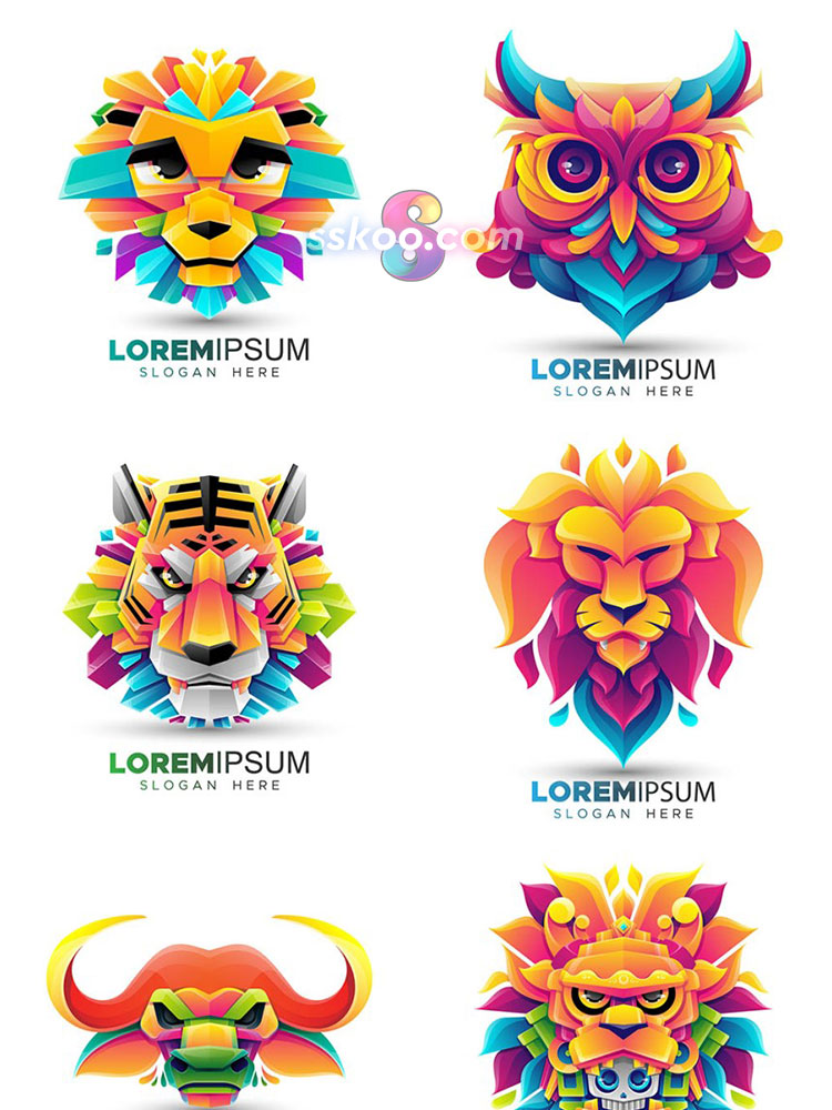 立体创意酷炫渐变动物头像图标插画LOGO标志商标AI矢量设计素材插图12