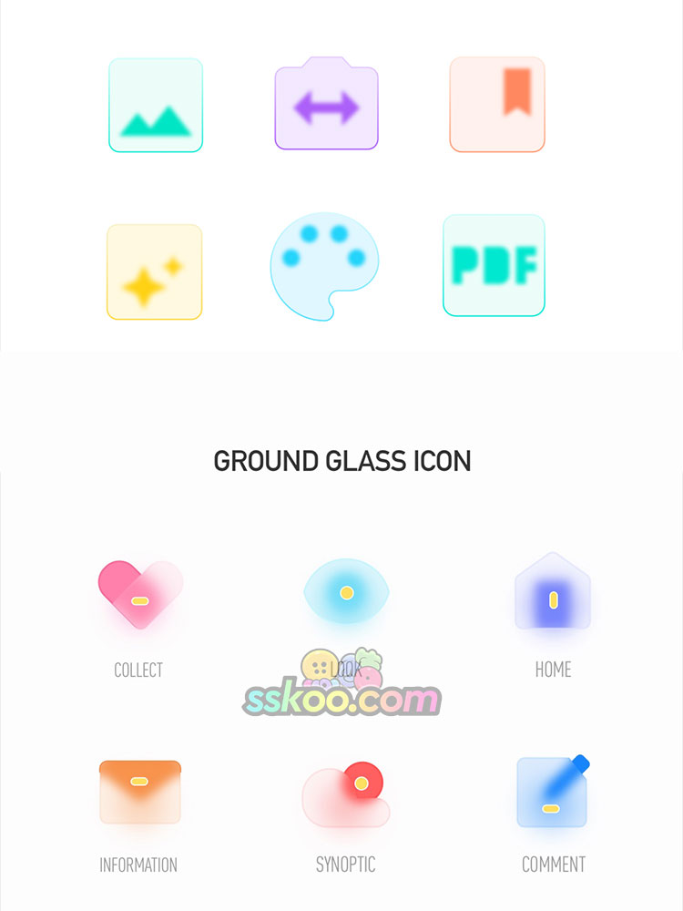 小清新彩色渐变毛玻璃磨砂玻璃透明icon图标UI设计Sketch素材PSD插图14
