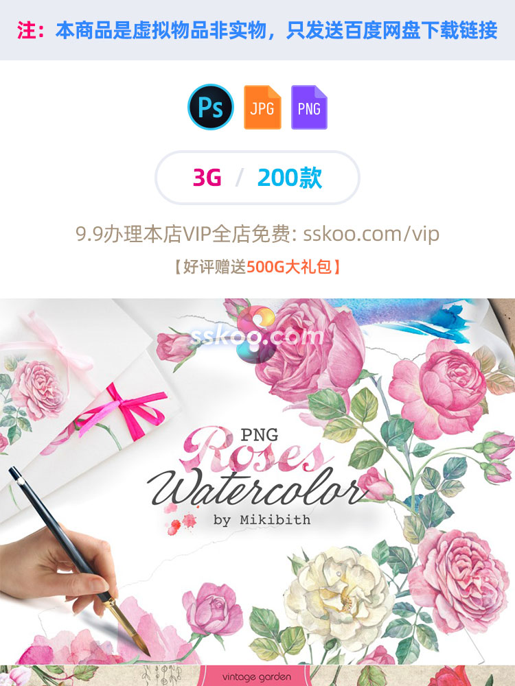 玫瑰月季鲜花花朵花卉手绘水彩剪贴画插画PNG免扣透明PSD设计素材插图1