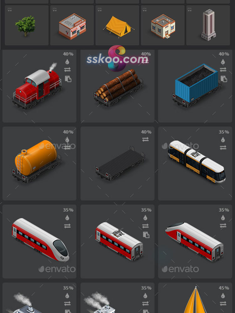 2.5D等距建筑公路人物树木动物定位场景3D立体插画PSD设计PS素材插图4