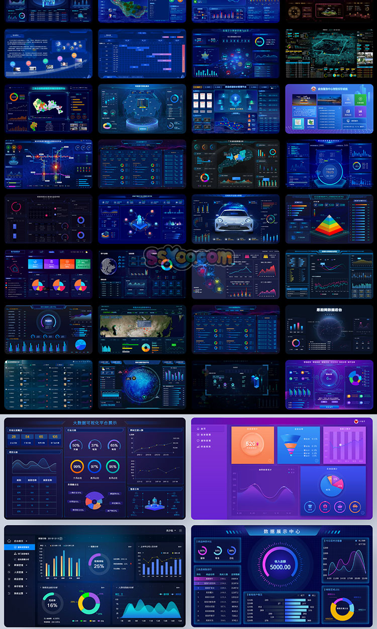 酷炫暗黑科技感智慧城市大数据信息可视化HUD后台系统管理PS模板插图1