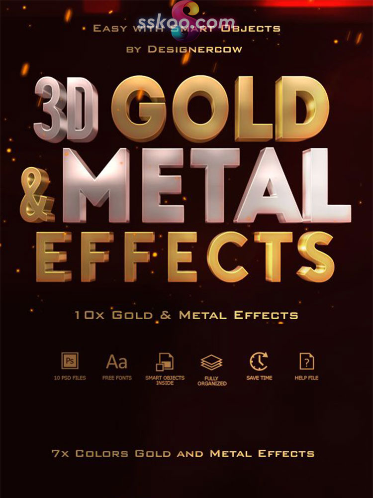 3D立体黄金质感金属电影海报特效果字体PS样式样机模板设计素材插图2