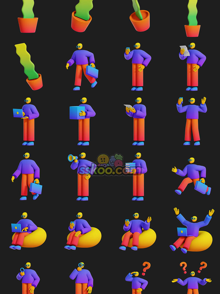 3D立体卡通人物角色工作汇报互联网办公场景图标插画ai矢量xd素材插图6