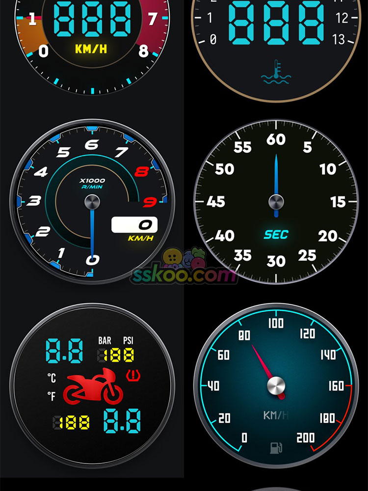汽车摩托车仪表盘油表指南针罗盘UI车载系统PSD界面设计模板素材插图10