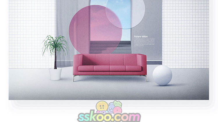 彩色透明磨砂玻璃创意室内家居立体空间电商展示海报PSD设计素材插图9