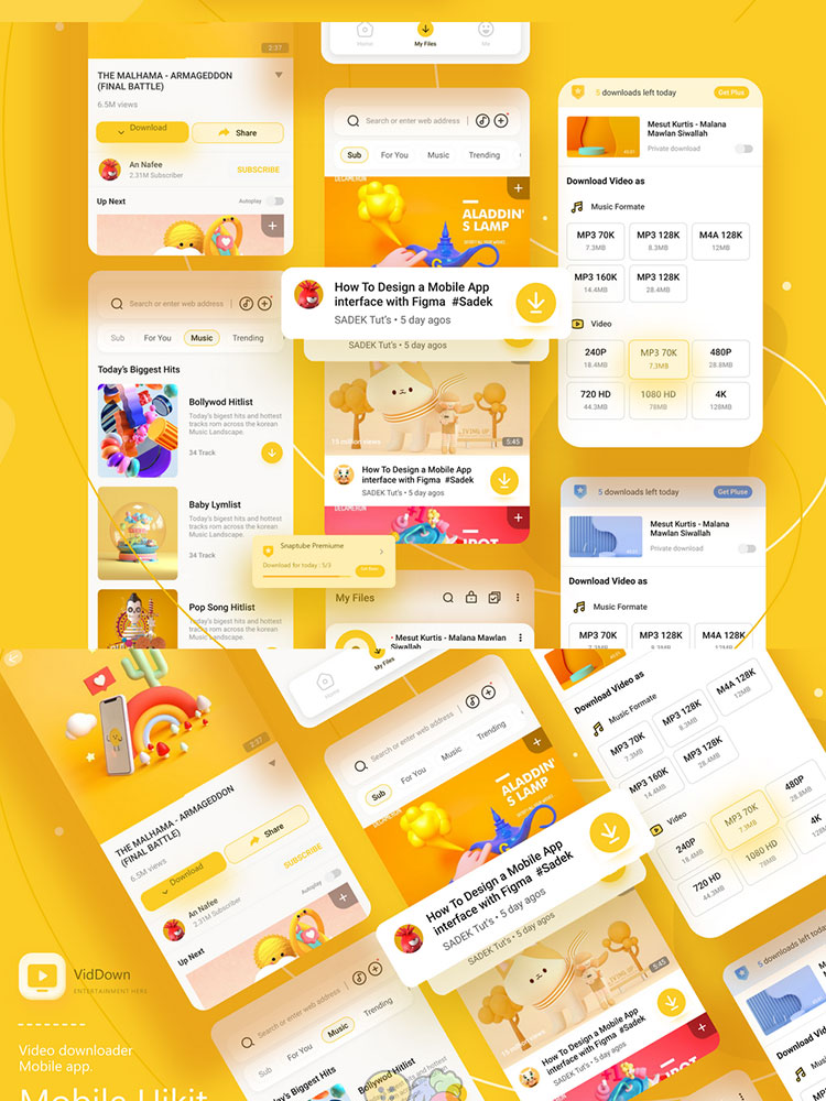 金黄色配色视频音乐下载手机APP应用UI界面sketch设计fig素材模板插图4