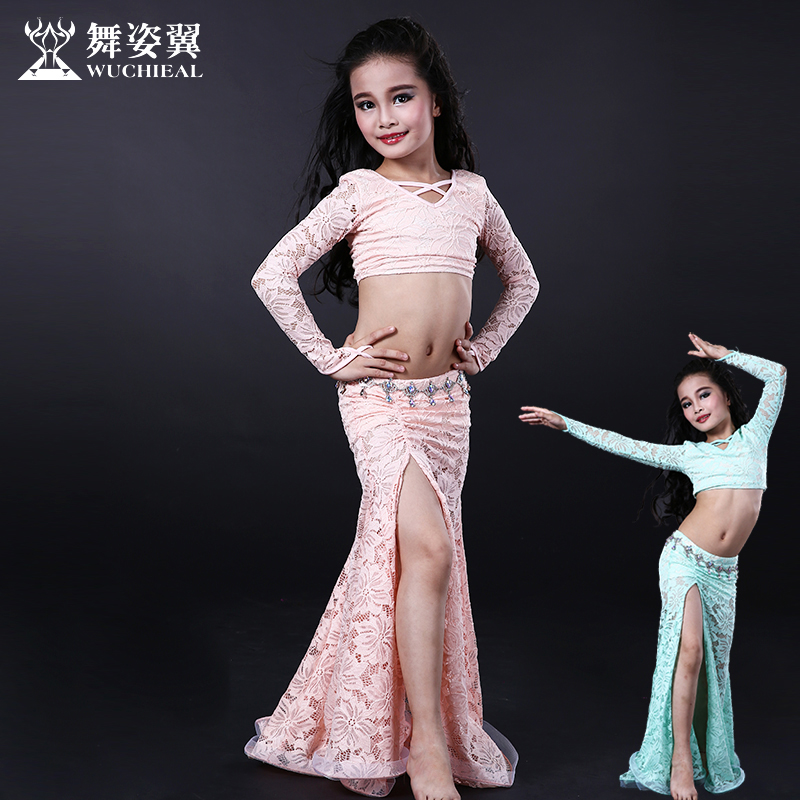 Dance Pose Wing New Children Belly Leather Dance Suit Indian Dance Table Performance Practice Costume Lace Long Skirt RT087