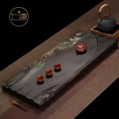 Original hand-painted ebony tea tray natural whole solid wood home log tea table tea set set simple tray Sea