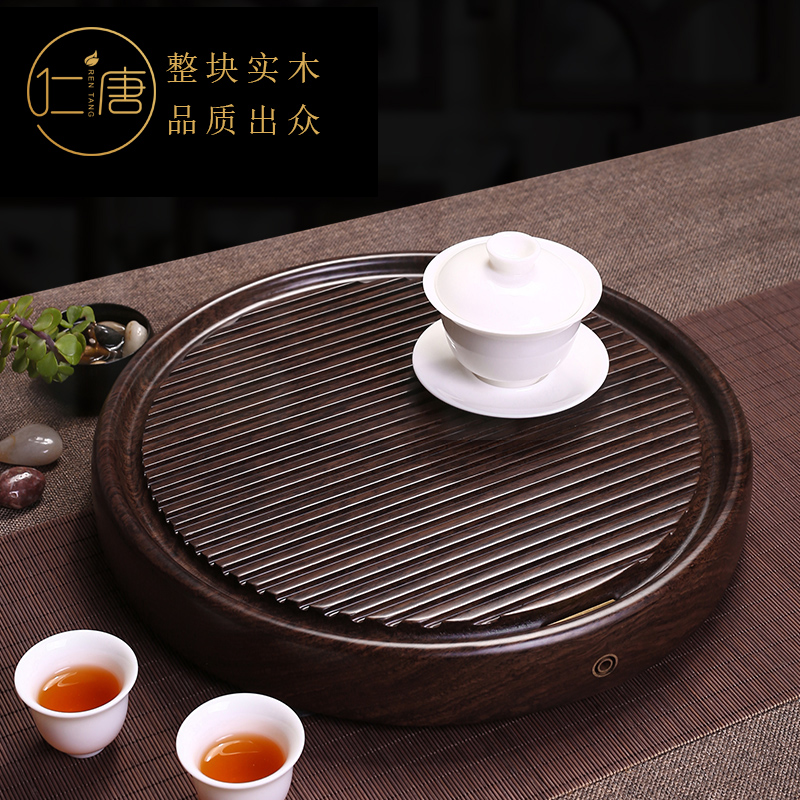 Whole piece of ebony tea tray solid wood tea table small trumpet round household simple kung fu tea set tea sea tea tray